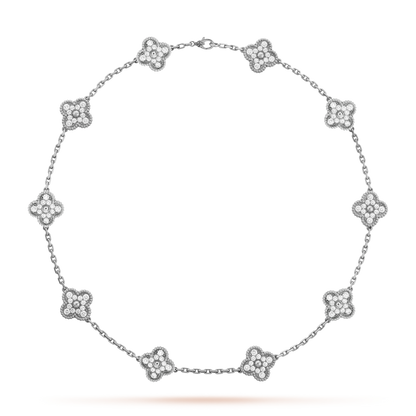 Lyxhalsband med fembladsklöver - 10 designersilver