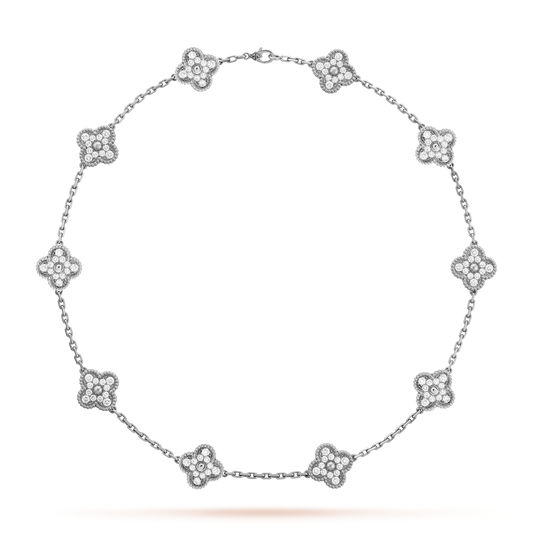 Lyxhalsband med fembladsklöver - 10 designersilver