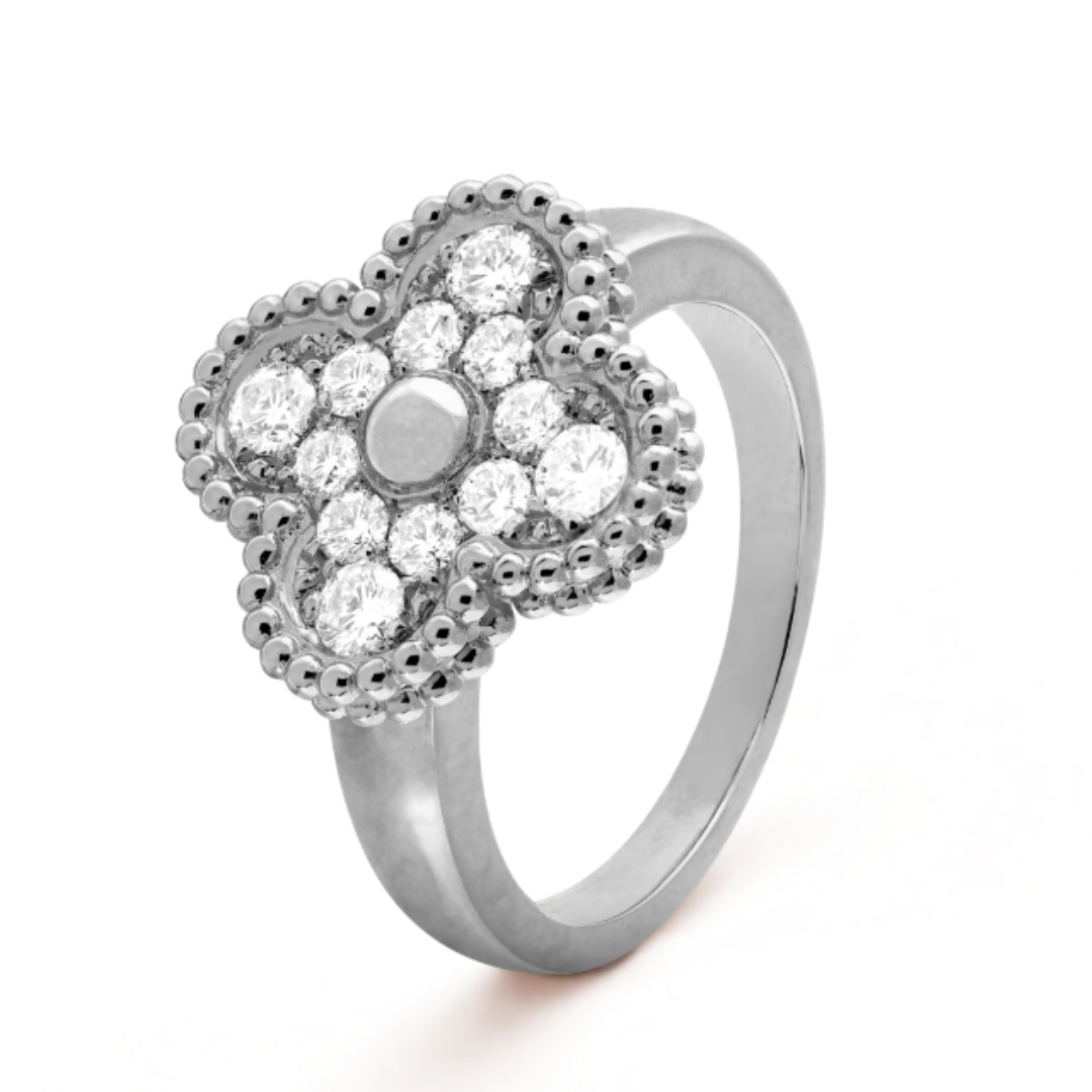 Silverring med bärnsten och diamanter