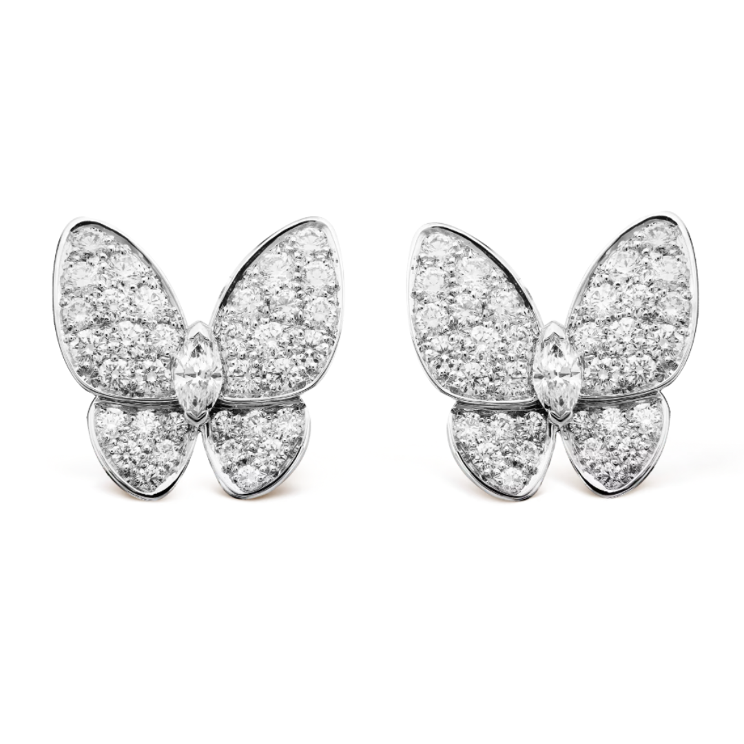 Diamant- och silverfärgade bärnstensfärgade fjärilsörhängen
