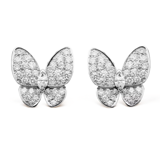 Diamant- och silverfärgade bärnstensfärgade fjärilsörhängen