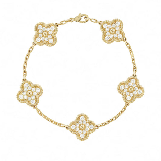 Guld | Klöverbladsdiamantarmband