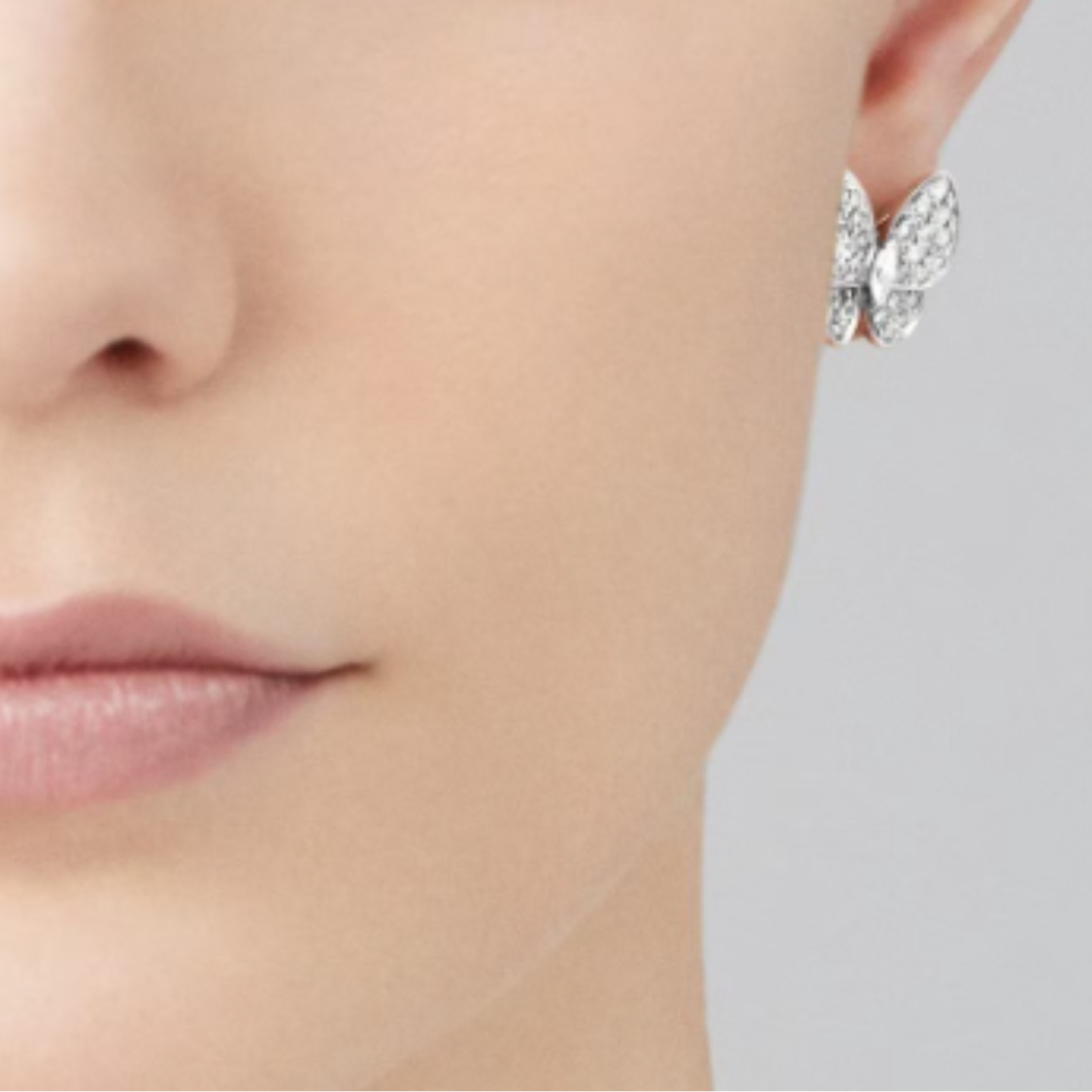 Diamant- och silverfärgade bärnstensfärgade fjärilsörhängen
