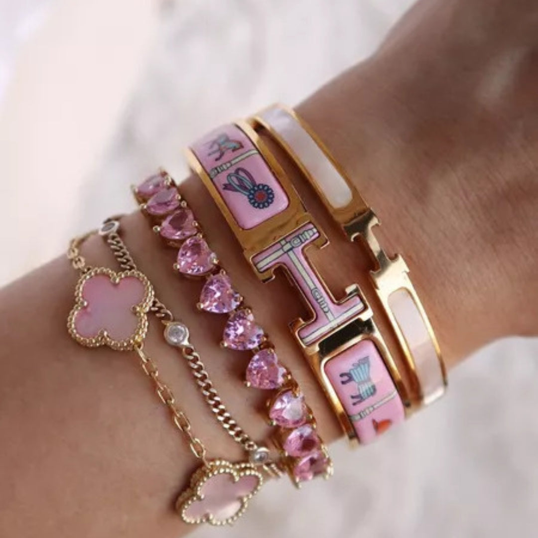 Rosa Hjärta Tennisarmband