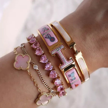 Rosa Hjärta Tennisarmband