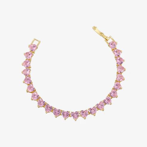 Armband i Tennisstil med Rosa Hjärta