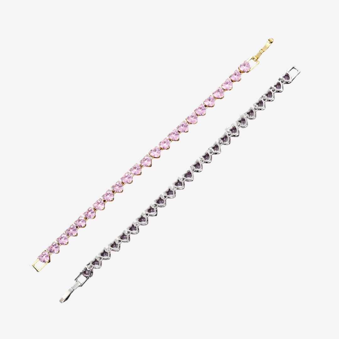 Armband i Tennisstil med Rosa Hjärta
