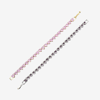 Armband i Tennisstil med Rosa Hjärta